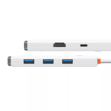 Baseus Lite Series 5 az 1-ben hub, USB-C - 4x USB 3.0 + USB-C + HDMI (fehér)