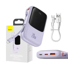   Powerbank Baseus Qpow Pro Lightning kábellel, USB-C, USB, 10000mAh, 20W (lila)