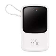   Powerbank Baseus Qpow Pro USB-C kábellel, USB-C, USB, 10000mAh, 22.5W (fehér)