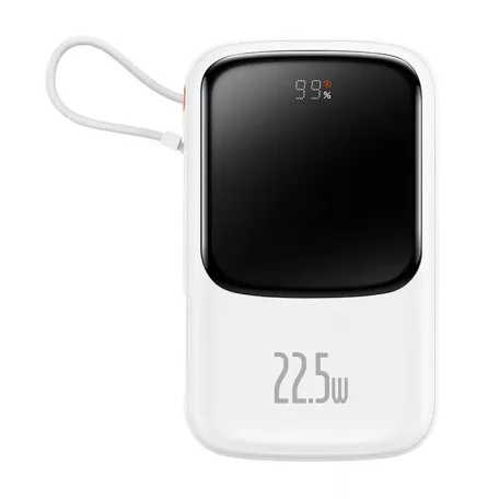 Powerbank Baseus Qpow Pro USB-C kábellel, USB-C, USB, 10000mAh, 22.5W (fehér)