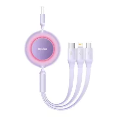   Baseus Bright Mirror 3, 3 az 1-ben Mikro USB / Lightning / USB-C kábel, 66W / 2A, 1,1 m (lila)