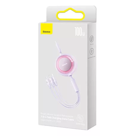 Baseus Bright Mirror 4, 3 az 1-ben Micro-USB / Lightning / USB-C kábel, 100W, 3,5A, 1,1 m (lila)