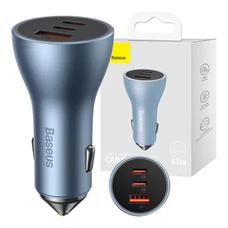 Baseus Golden Contactor Pro autós töltő, 2x USB-C, 1x USB, 65W (kék)