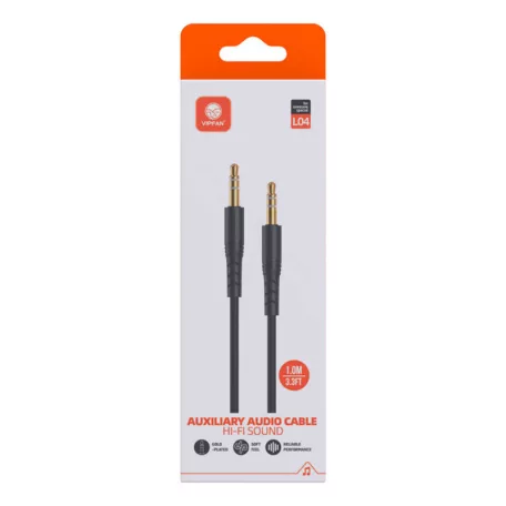 Mini jack 3.5mm AUX kábel VFAN L04 1m, aranyozott (fekete)