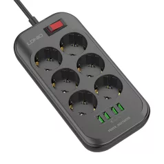   Power strip with 6 AC outlets, 4x USB, LDNIO SE6403, 2m (black)