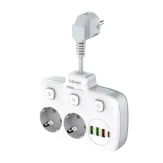   Power strip 2 AC konnektorral, 3x USB, USB-C, LDNIO SE2435, 2500W (fehér)