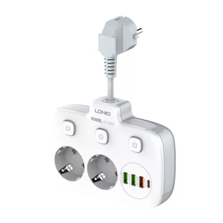 Power strip 2 AC konnektorral, 3x USB, USB-C, LDNIO SE2435, 2500W (fehér)