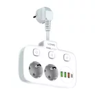 Power strip 2 AC konnektorral, 3x USB, USB-C, LDNIO SE2435, 2500W (fehér)