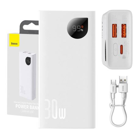 Baseus Adaman2 Powerbank 10000mAh, 2xUSB, USB-C, 30W (fehér)