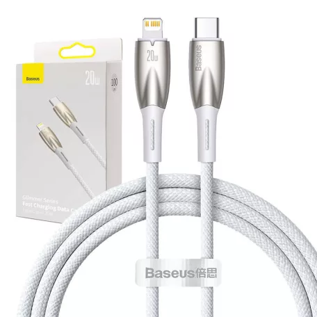 Baseus Glimmer USB-C - Lightning töltőkábel, 20W, 1m (fehér)