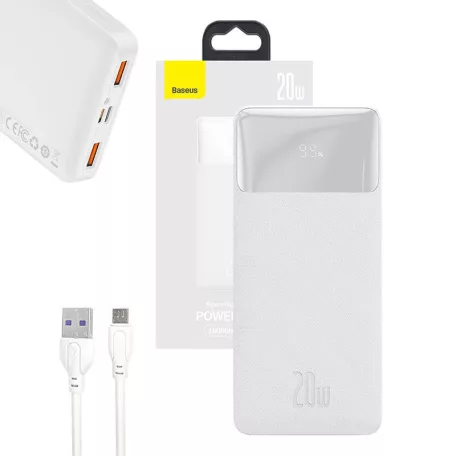 Baseus Bipow Powerbank, 10000mAh, 20W (fehér)
