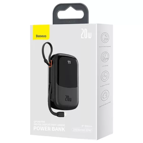 Baseus Qpow PRO Powerbank Powerbank Baseus Qpow PRO Lightning kábellel, 20000mAh, 20W (fekete)