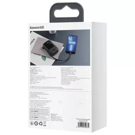Baseus Qpow PRO Powerbank Powerbank Baseus Qpow PRO Lightning kábellel, 20000mAh, 20W (fekete)