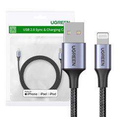 UGREEN 2.4A US199 Lightning USB U kábel, 1m (fekete)