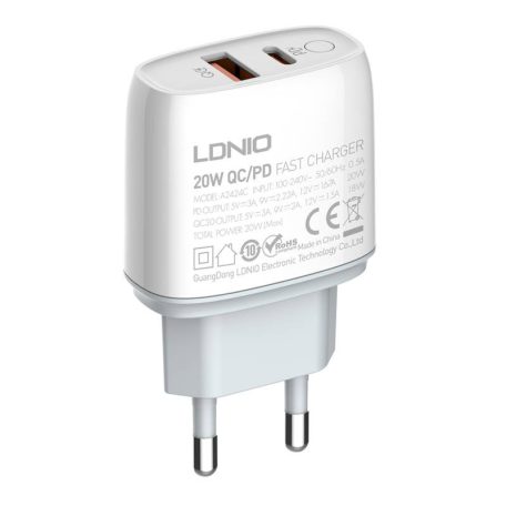 LDNIO A2424C USB, USB-C 20W Wall charger + USB-C Cable