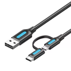   USB 2in1 USB 2.0 USB-C/Micro-B USB kábel Vention CQDBF, 1m (fekete)