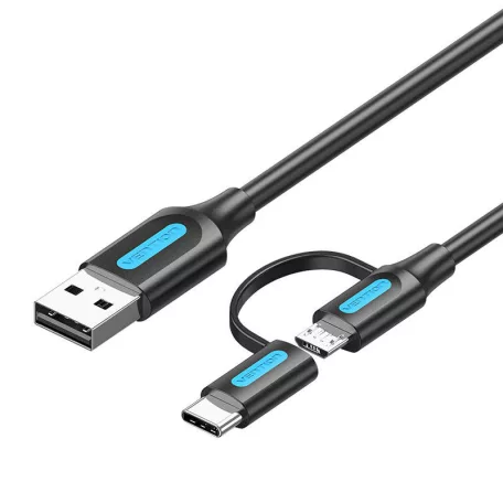 USB 2in1 USB 2.0 USB-C/Micro-B USB kábel Vention CQDBF, 1m (fekete)