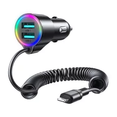   Joyroom autós töltő JR-CL25, 2x USB + Lightning kábel (fekete)