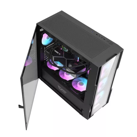Darkflash DK431 Glass számítógépház + 4 RGB ventilátor (fekete)