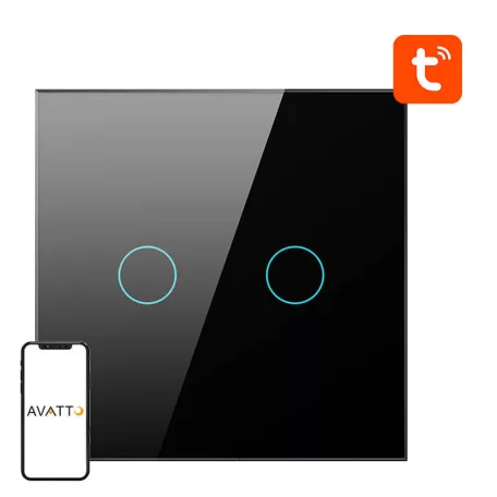 ZigBee Avatto ZTS02-EU-B2 érintőkapcsoló Dual TUYA (fekete)