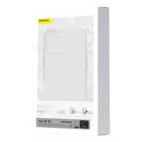 Baseus Crystal Clear mágneses telefontok iPhone 13 (átlátszó), edzett üvegfólia + tisztítókészlet