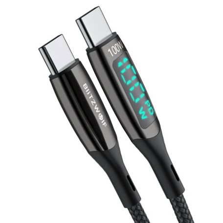 BlitzWolf BW-TC23 USB-C - USB-C töltőkábel kijelzővel, 100W, 1.8m (fekete)