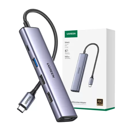 UGREEN CM478 5 az 1-ben adapter, USB-C–HDMI, USB-A 3.0, 2x USB-A 2.0, PD