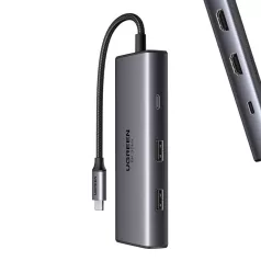   UGREEN CM498 6 az 1-ben adapter USB-C - 2x USB-A 3.0, USB-C 3.0, 2xHDMI, PD