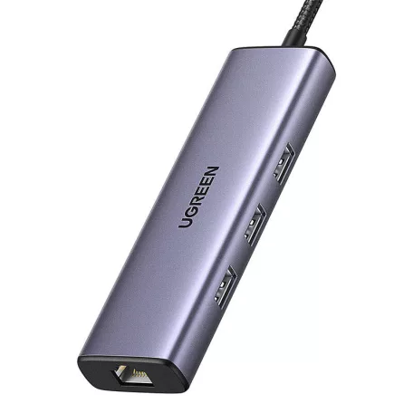 UGREEN CM512 6 az 1-ben adapter, USB-C–3x USB-A 3.0, HDMI, RJ45, PD