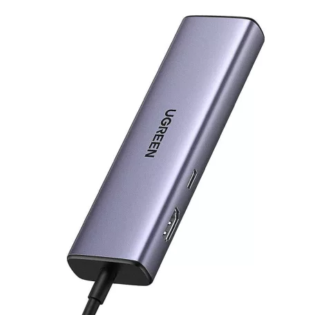 UGREEN CM512 6 az 1-ben adapter, USB-C–3x USB-A 3.0, HDMI, RJ45, PD