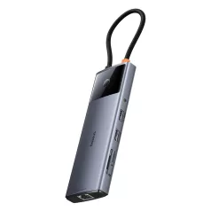   Baseus Metal Gleam II Series, Hub 10 az 1-ben, USB-C - 1xHDMI, USB-A (10Gbps), USB-C, 2xUSB-A, Ethernet RJ45, SD/TF kártya, mini-jack 3,5mm, USB-C(PD)