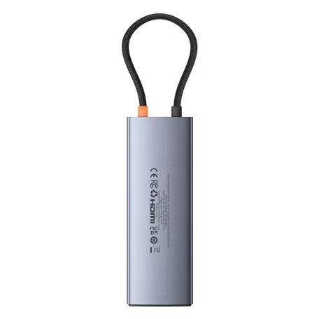 Baseus Metal Gleam II Series, Hub 10 az 1-ben, USB-C - 1xHDMI, USB-A (10Gbps), USB-C, 2xUSB-A, Ethernet RJ45, SD/TF kártya, mini-jack 3,5mm, USB-C(PD)