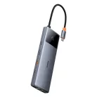 Baseus Metal Gleam II Series, Hub 10 az 1-ben, USB-C - 1xHDMI, USB-A (10Gbps), USB-C, 2xUSB-A, Ethernet RJ45, SD/TF kártya, mini-jack 3,5mm, USB-C(PD)
