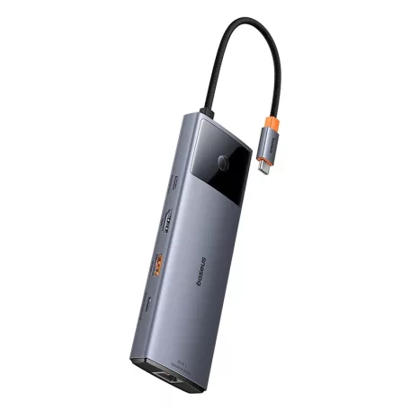 Baseus Metal Gleam II Series, Hub 10 az 1-ben, USB-C - 1xHDMI, USB-A (10Gbps), USB-C, 2xUSB-A, Ethernet RJ45, SD/TF kártya, mini-jack 3,5mm, USB-C(PD)