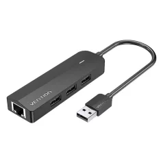   Hub USB 2.0 3-Port with Ethernet Adapter 100Mbps Vention CHPBB 0.15m, Black