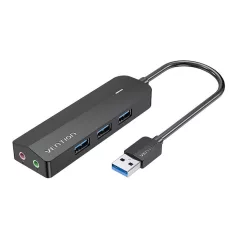   Hub USB 3.0 z 3 portam i kartą dźwiękową 2x TRS 3,5mm  CHIBB 0,15m czarny