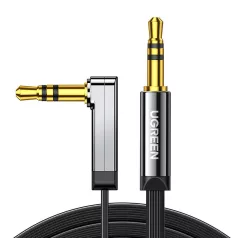   UGREEN AV119 Mini jack 3.5mm AUX sarok kábel, lapos , 0,5m (fekete)