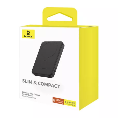 Baseus Mágneses Mini Powerbank, 5000mAh, USB-C 20W (fekete)