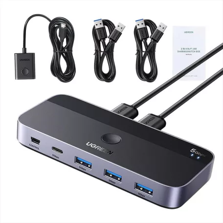 UGREEN CM662 USB 3.0 switch, 2X4 kimenet (fekete)