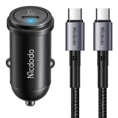   Autótöltő McDodo CC-7493 65W Mini fehér USB-C kábel E-mark chippel 1m 100W (fekete)