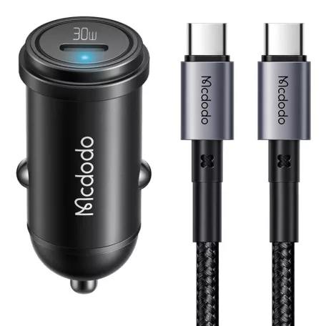 Autótöltő McDodo CC-7493 65W Mini fehér USB-C kábel E-mark chippel 1m 100W (fekete)