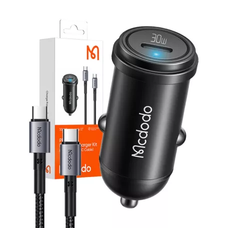 Autótöltő McDodo CC-7493 65W Mini fehér USB-C kábel E-mark chippel 1m 100W (fekete)