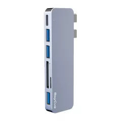   Hub 6w2 RayCue 2x USB-C do Thunderbolt 3 + 3x USB-A 3.0 5Gbps + SD/TF 2.0 (szary)