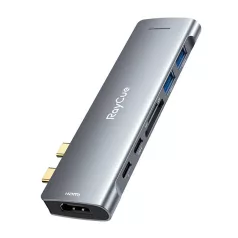   Hub 7w2 RayCue USB-C to 2x USB-A 3.0 5Gbps + SD/TF 3.0 + USB-C+ HDMI 4K30Hz (gray)