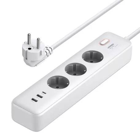 UGREEN CD286 hosszabító, 3x AC, 2x USB, USB-C, 30W, 2m (fehér)