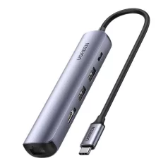   UGREEN CM418 hub/adapter, USB-C, 2x USB, HDMI 4K 30Hz, RJ45 1Gbps, PD 100W (szürke)