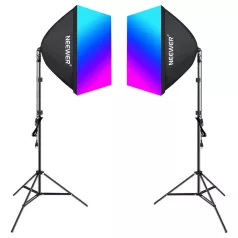   Neewer NK800 készlet két softbox + izzók RGB 24W 2700-6500K + állványok + pajzsok