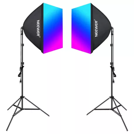Neewer NK800 készlet két softbox + izzók RGB 24W 2700-6500K + állványok + pajzsok