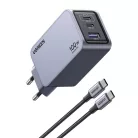 UGREEN Nexode Pro fali töltő, 100W, GaN, USB + 2x USB-C (szürke)