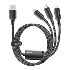   Essager EXCMTL-JJ01-P 3 az 1-ben kábel, USB-A-USB-C/Lightning/Micro, 100W, 1.2m (fekete)